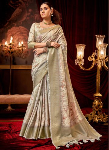 Silk Designer Saree in Beige Enhanced with Digital Print