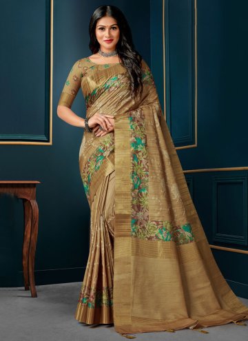 Silk Designer Saree in Beige Enhanced with Digital Print