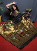 Silk Designer Saree in Black Enhanced with Jacquard Work - 2