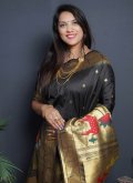 Silk Designer Saree in Black Enhanced with Jacquard Work - 3
