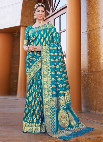 Silk Designer Saree in Blue Enhanced with Woven