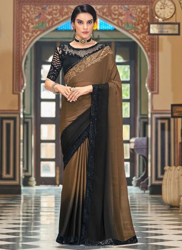 Silk Designer Saree in Brown Enhanced with Embroid