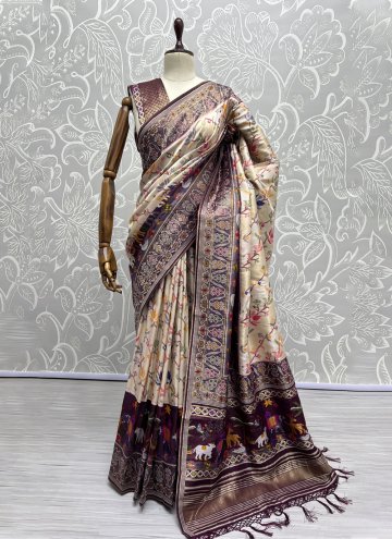 Silk Designer Saree in Cream Enhanced with Woven