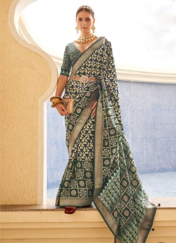 Silk Designer Saree in Green Enhanced with Digital