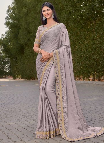 Silk Designer Saree in Mauve Enhanced with Embroid