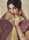 Silk Designer Saree in Mauve Enhanced with Embroidered - 1