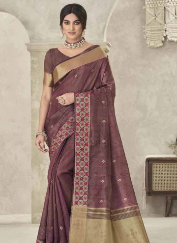 Silk Designer Saree in Mauve Enhanced with Embroid
