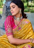 Silk Designer Saree in Mustard Enhanced with Embroidered - 1