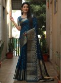 Silk Designer Saree in Navy Blue Enhanced with Bandhej Print - 2