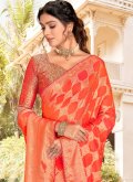 Silk Designer Saree in Orange Enhanced with Border - 1