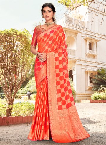 Silk Designer Saree in Orange Enhanced with Border