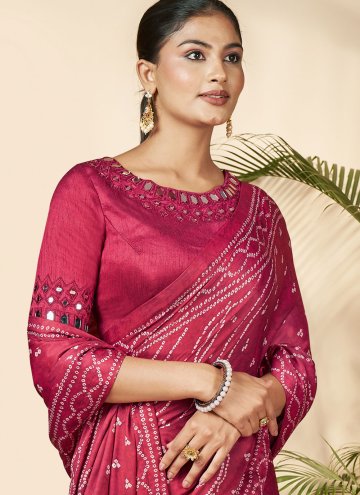Silk Designer Saree in Pink Enhanced with Bandhej Print