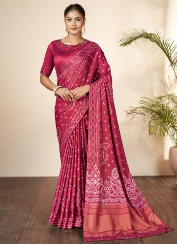 Silk Designer Saree in Pink Enhanced with Bandhej Print