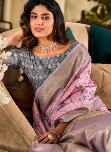 Silk Designer Saree in Pink Enhanced with Digital Print