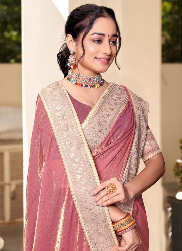 Silk Designer Saree in Pink Enhanced with Swarovski
