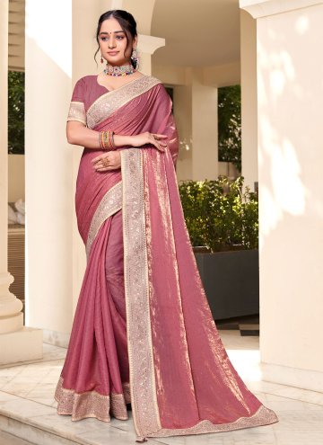 Silk Designer Saree in Pink Enhanced with Swarovski