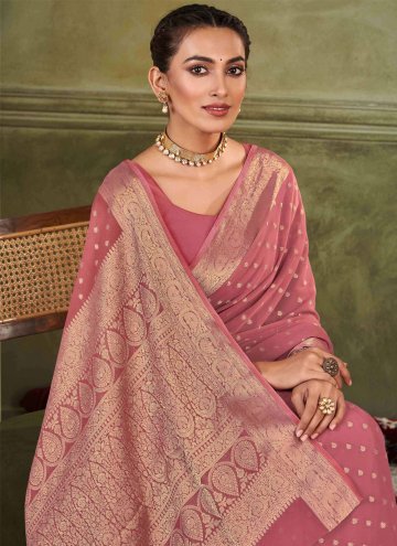 Silk Designer Saree in Pink Enhanced with Woven