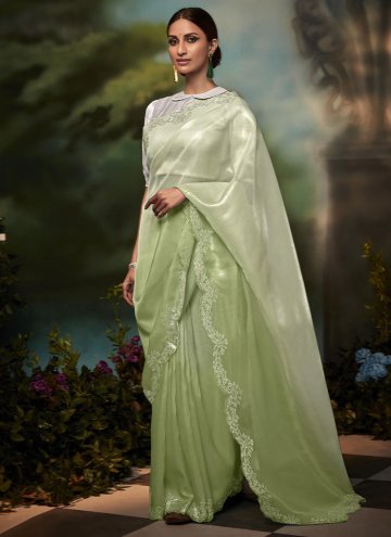 Silk Designer Saree in Sea Green Enhanced with Stone Work