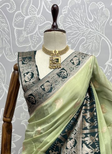 Silk Designer Saree in Sea Green Enhanced with Thread Work