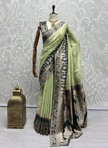 Silk Designer Saree in Sea Green Enhanced with Thr