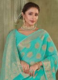 Silk Designer Saree in Sea Green Enhanced with Woven - 1
