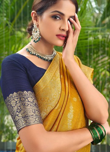 Silk Designer Saree in Yellow Enhanced with Woven