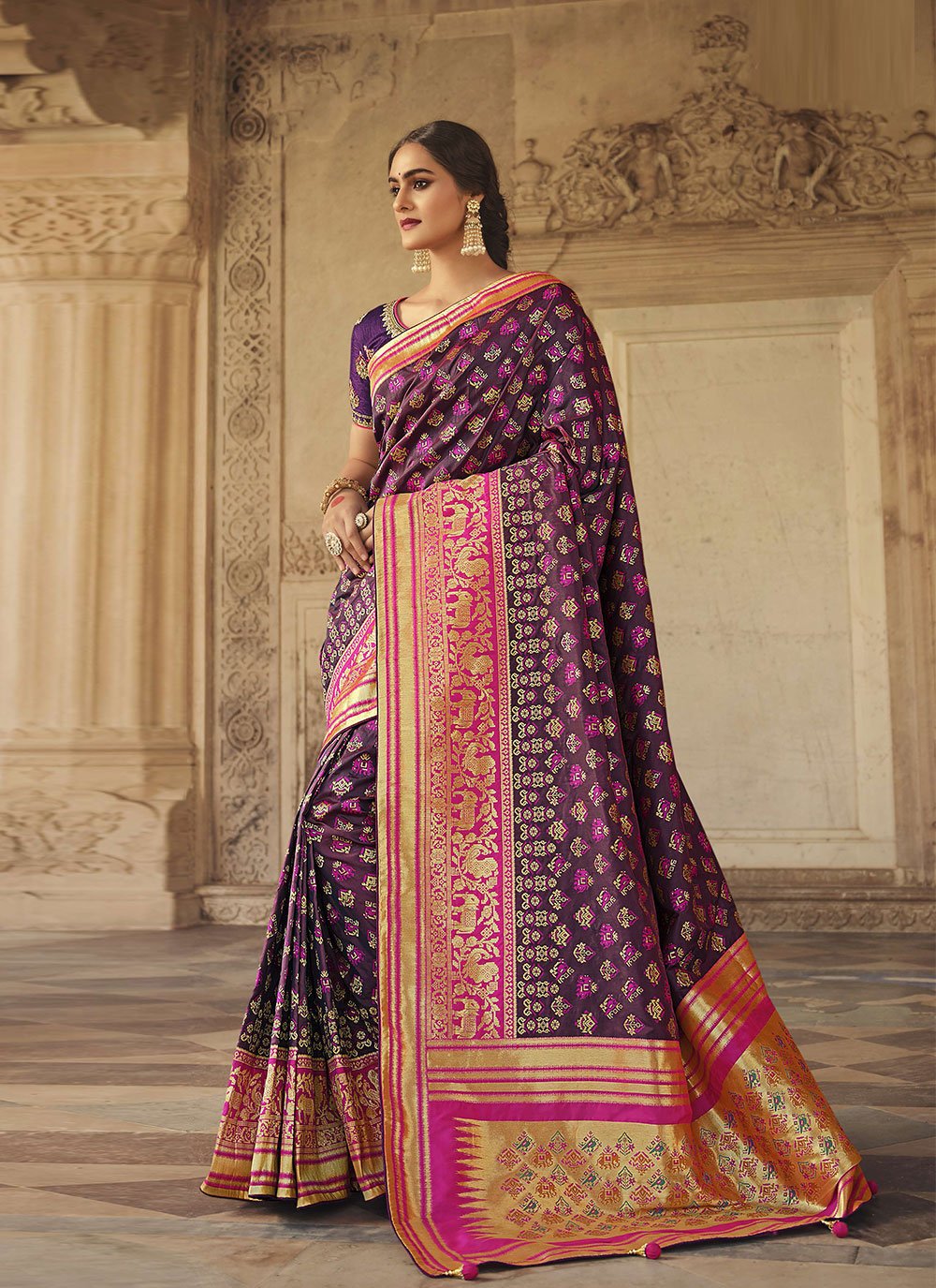 Silk Designer Traditional Saree in Purple Enhanced with Woven