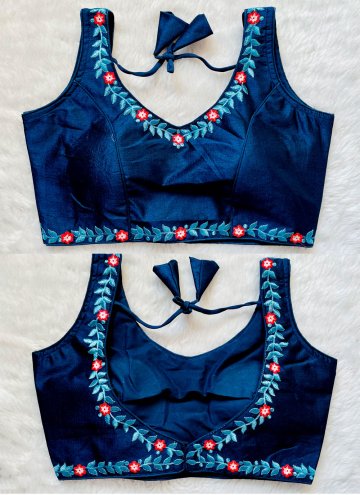 Silk  in Navy Blue Enhanced with Embroidered