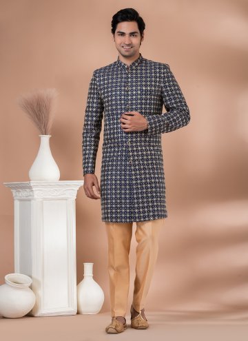 Silk Indo Western in Blue Enhanced with Embroidere