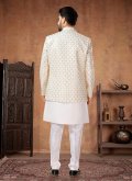 Silk Indo Western in Cream and White Enhanced with Fancy work - 2