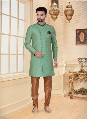 Silk Indo Western in Green Enhanced with Jacquard 