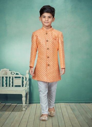 Silk Indo Western in Peach Enhanced with Embroidered