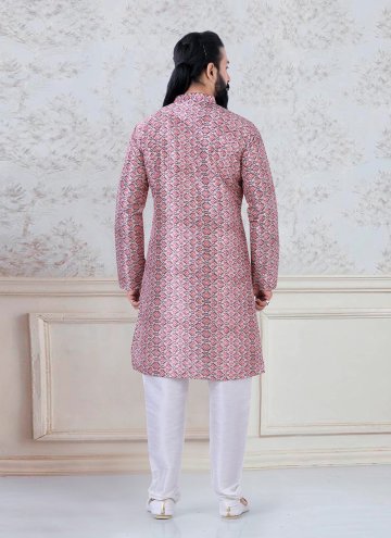 Silk Kurta Pyjama in Multi Colour Enhanced with Printed