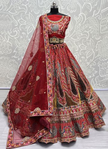Silk Lehenga Choli in Red Enhanced with Dori Work