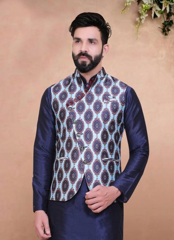 Silk Nehru Jackets in Turquoise Enhanced with Fancy work