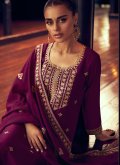 Silk Pakistani Suit in Purple Enhanced with Embroidered - 2
