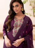 Silk Palazzo Suit in Purple Enhanced with Embroidered - 1