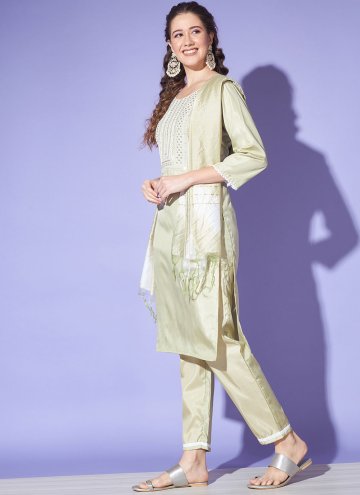 Silk Pant Style Suit in Sea Green Enhanced with Embroidered