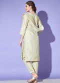 Silk Pant Style Suit in Sea Green Enhanced with Embroidered - 2