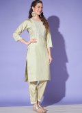 Silk Pant Style Suit in Sea Green Enhanced with Embroidered - 3