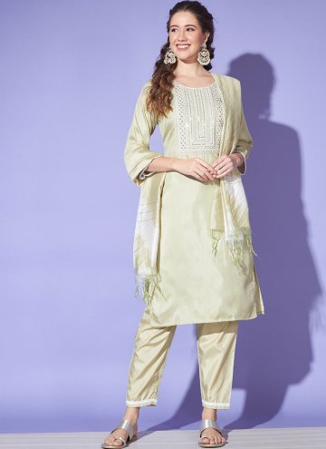 Silk Pant Style Suit in Sea Green Enhanced with Em