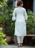 Silk Pant Style Suit in White Enhanced with Embroidered - 2