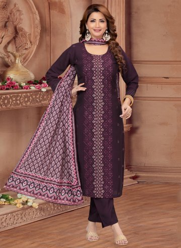 Silk Pant Style Suit in Wine Enhanced with Embroid