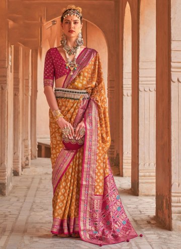 Silk Printed Sarees in Yellow Enhanced with Patola