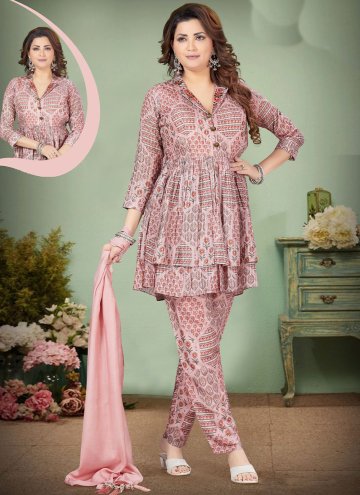 Silk Readymade Style in Pink Enhanced with Printed