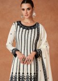 Silk Salwar Suit in Off White Enhanced with Embroidered - 1