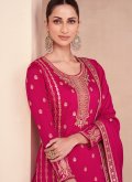 Silk Salwar Suit in Pink Enhanced with Embroidered - 1