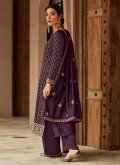 Silk Salwar Suit in Purple Enhanced with Embroidered - 3