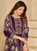 Silk Salwar Suit in Purple Enhanced with Embroidered - 1