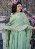 Silk Salwar Suit in Sea Green Enhanced with Plain Work - 1